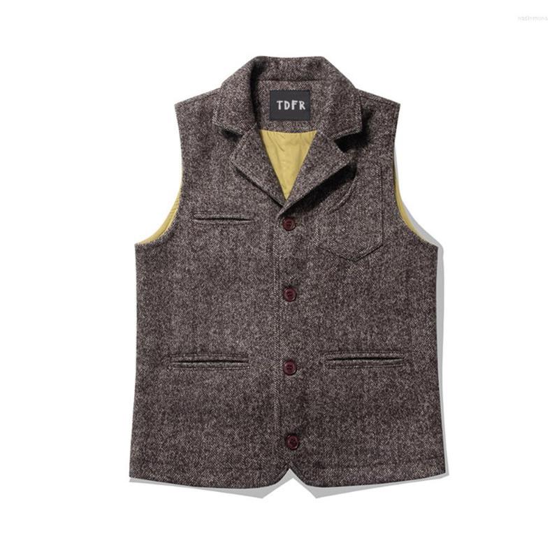 

Men' Vests Woolen Cargo Vest Mens Autumn Winter Retro Casual Loose Lapel Single Breasted Sleeveless Men Top, Gray
