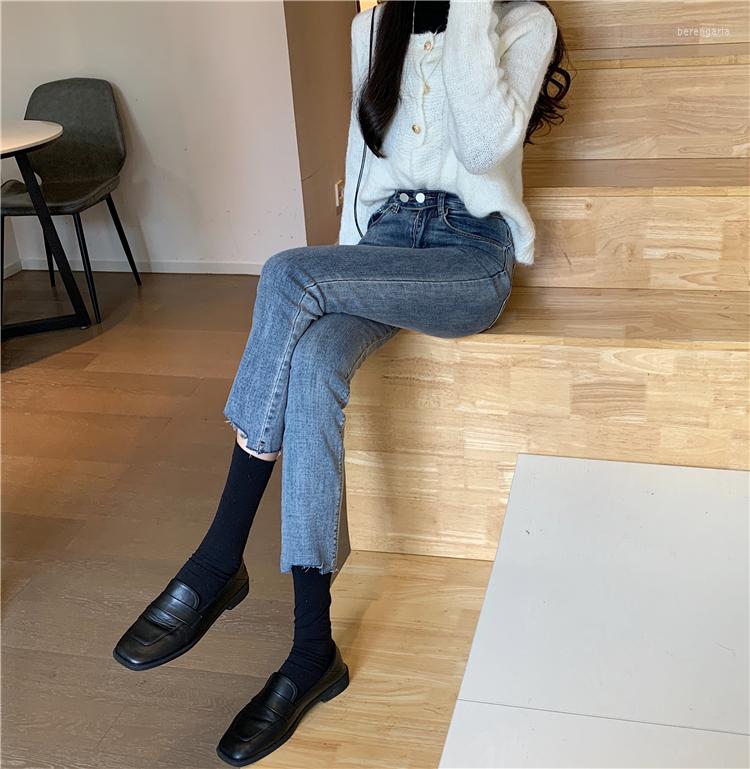 

Women's Jeans N3839 Women's High-waisted Slim Fit All-match Straight Pipe Nine-point Pants