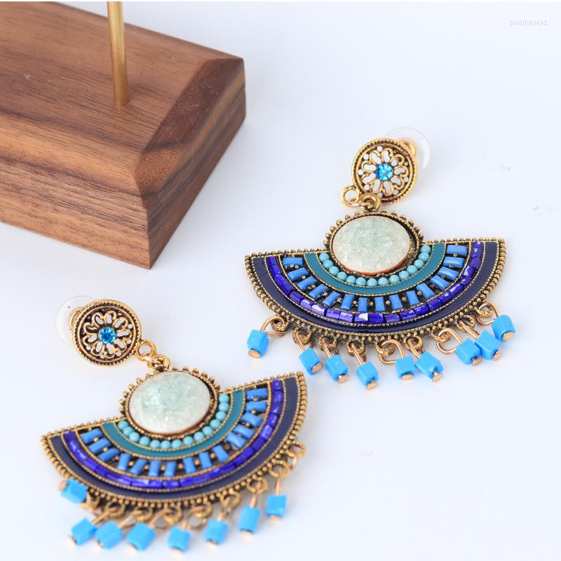 

Dangle Earrings Vintage Bohemia Long Tassel Ethnic Style Jewelry Beads Fringe Fan-shaped Statement Accessories
