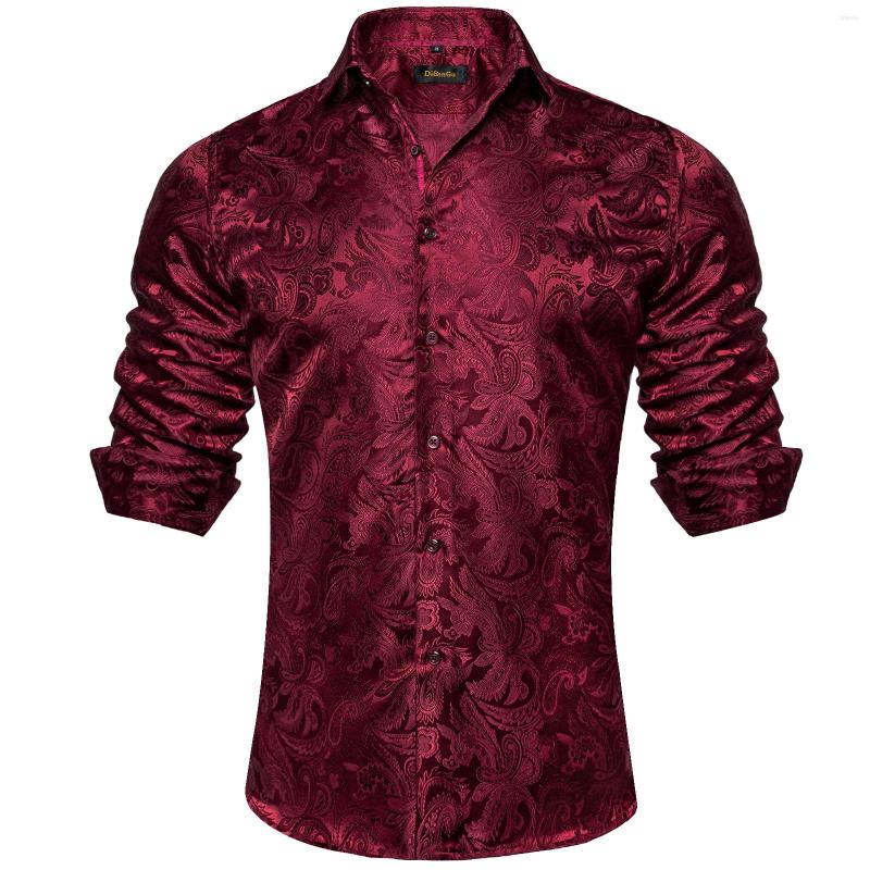 

Men' Casual Shirts Luxury Red Paisley Solid For Men Wedding Party Long Sleeve Top Blouse Spring Autumn Handsome Clothing, Yc-2008