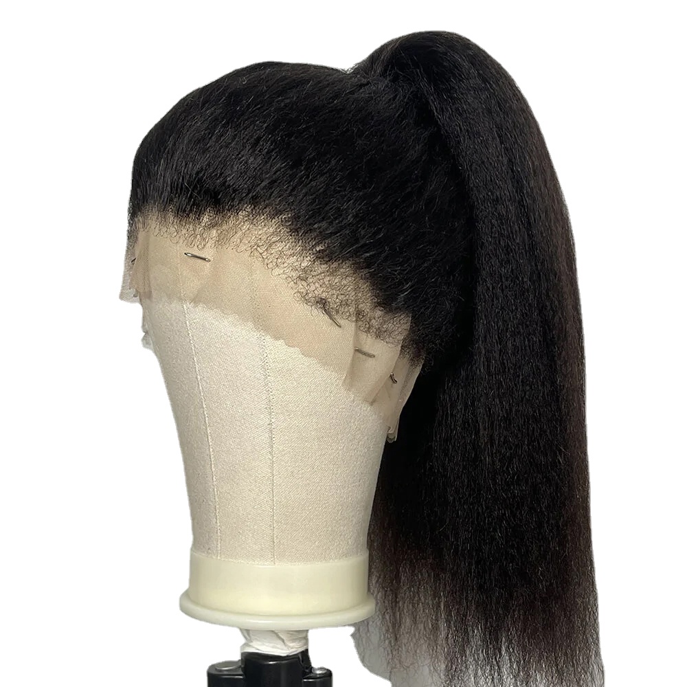 

Lace Front Wig Natural Black 28 inch Long 180% Density Soft Yaki Kinky Straight Hair For Women With Afro BabyHair Preplucked