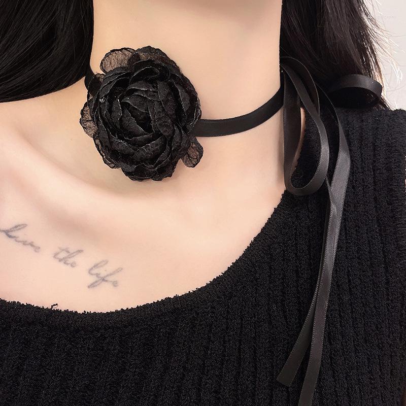 

Choker Flower Chokers Necklace Black Ribbon Collar For Women Girls Fashion Floral Chocker Elegant Statement Jewelry
