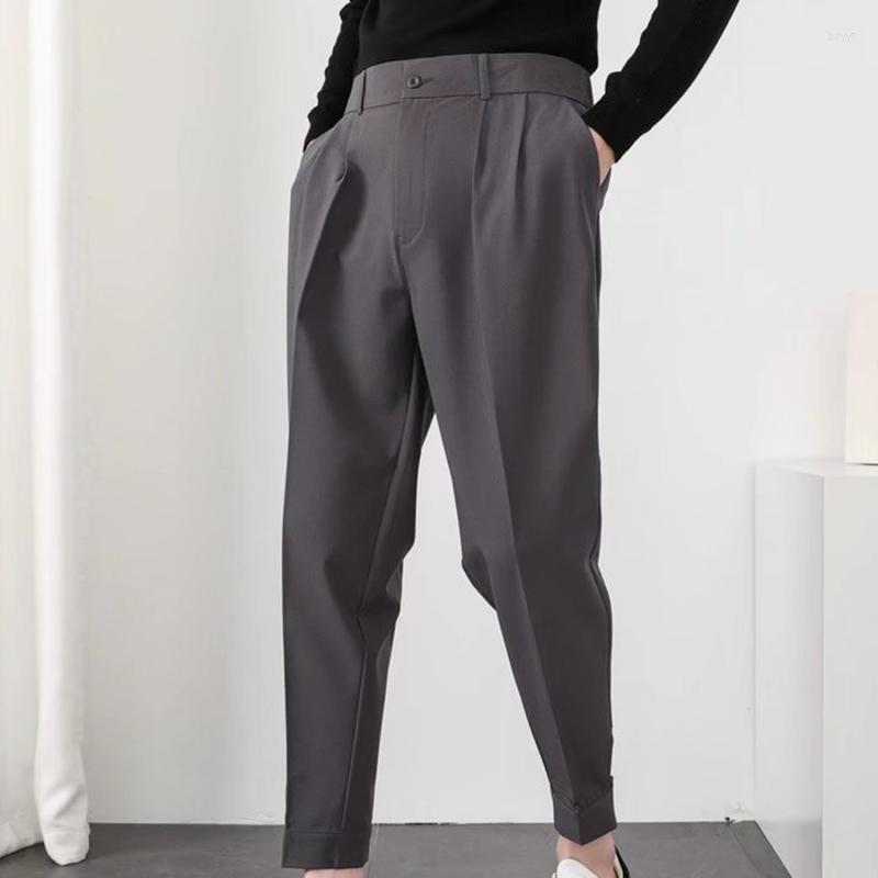 

Men's Pants Fashion Men Casual Elastic Waist Small Feet Slim Korean Style Pleated Tapered Male Blazer Streetwear Trousers, Khaki