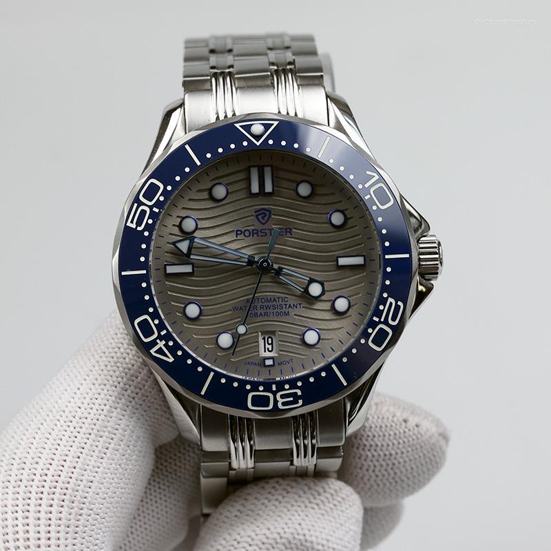 

Wristwatches PORSTIER Men's Mechanical Watches Automatic Watch For Men NH35 Sapphire Crystal 100M Stainless Steel Dive Wristwatch Clock, Blue