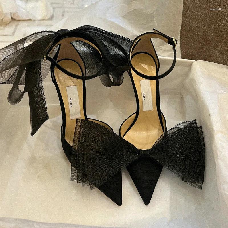 

Dress Shoes 2023 Summer Bow-knot Pointed High-heeled Pumps Women's Stilettos With Shallow Mouth Ladies Fairy Wind One Word Belt Sandals, Hot pink