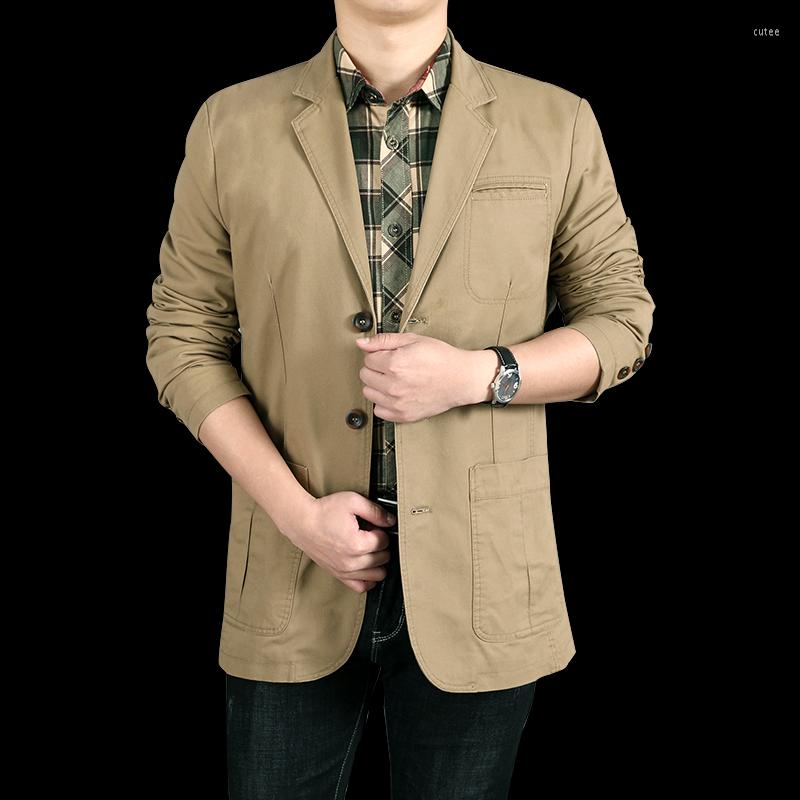 

Men's Suits Men Tuxedos Jacket Male Middle-Aged Cotton Loose Suit Collar Spring And Autumn Men's Casual, Khaki