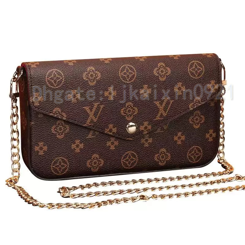 

Luxury designer Original 3 piece shoulder bag M61276 hobo women chain Tote clutchbag Famous Crossbody bags handbag Felicie Pochette handbags Wallet Purses with box, Brown and letters