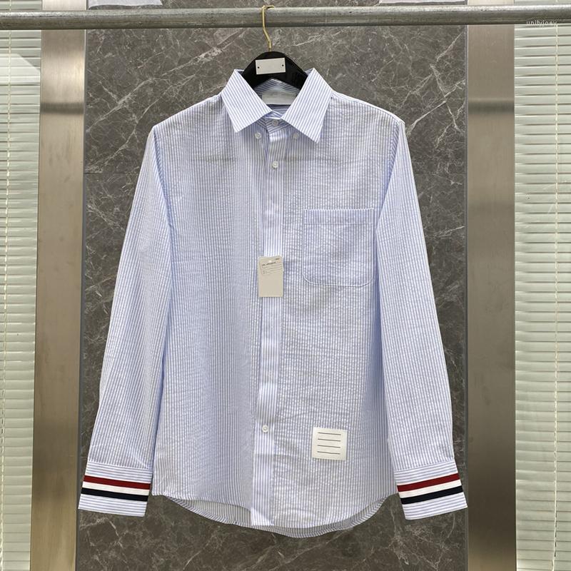 

Men' Casual Shirts TBBrand Shirt Man Turn Down Collar Oxford Striped Design Fashion Fit Full Sleeve Business Men' Work Suit, Blue