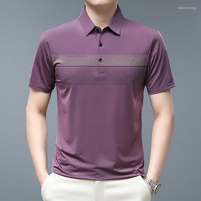

Men's T Shirts BROWON Men Breathable Short Sleeve Summer Shirt For Business Casual Fashion Striped Turn-Down Collar Male, Darkgreen tops men