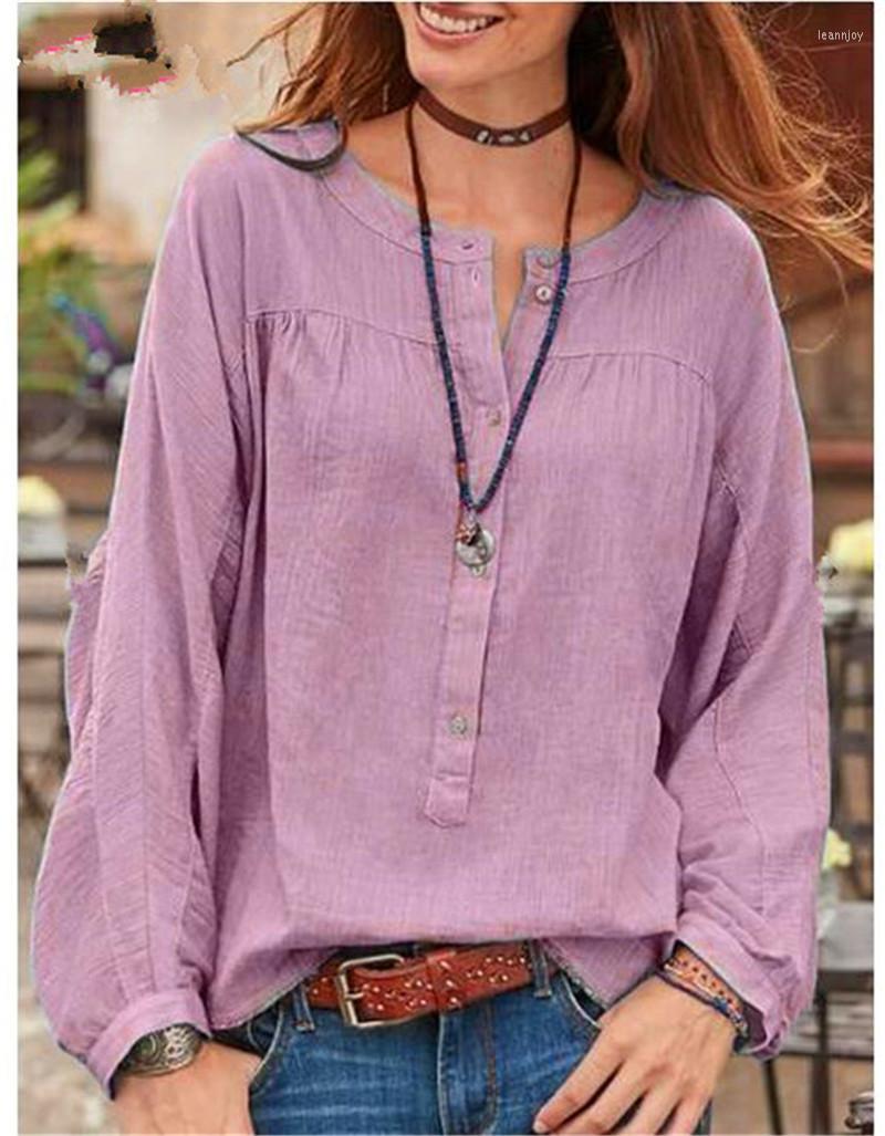 

Women's T Shirts Women's Shirt Loose Long Sleeve Round Neck Chest Button Tops Solid Color Blouse For Female, Purple