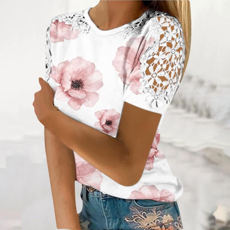 

Women's T Shirts Womens Tops Summer Fashion Lace Crochet Short Sleeve Crewneck Casual Dressy Blouses, Pink