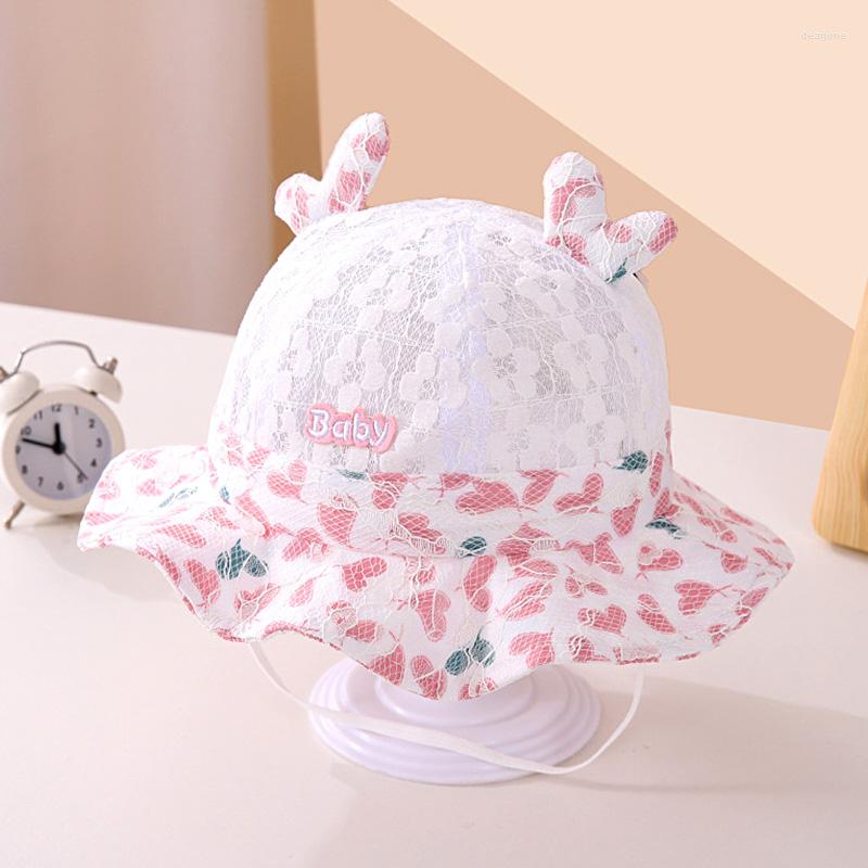 

Hats Summer Outdoor Sun Hat Cap Baby Girl Cotton Mesh Fisherman Kid Bucket Antlers Lace Sunscreen Toddler Bonnet