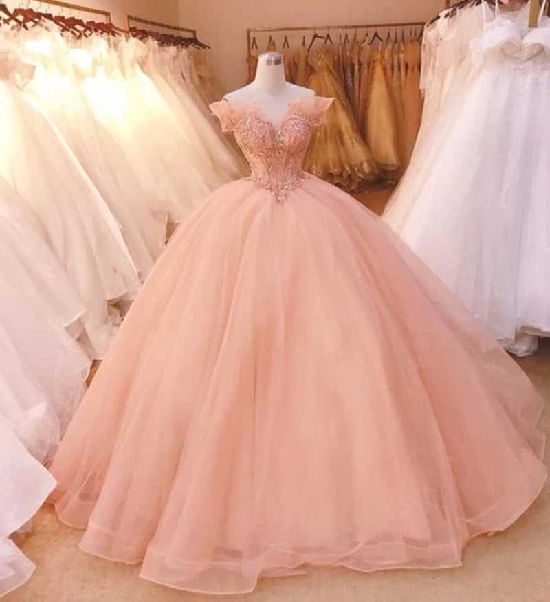 

Quinceanera Dresses Princess Cascading Ruffles Crystal V-Neck Ball Gown with Tulle Plus Size Sweet 16 Debutante Party Birthday Vestidos De 15 Anos 91, Pink