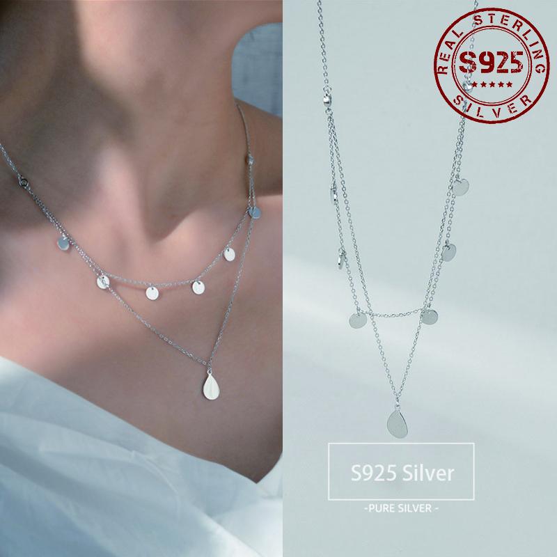 

Chains Real Sterling Silver 925 Necklace For Women Double-deck Pendant Jewelry Accessories