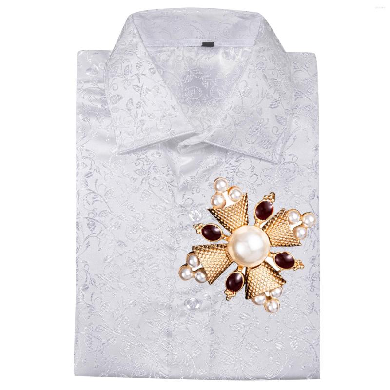 

Men's Casual Shirts White Men Shirt Wedding Spring Autumn Floral Classic Long SleeveTurn-Down Collar Groom Party Business Barry.Wang CY-630, Cy-630-brooch