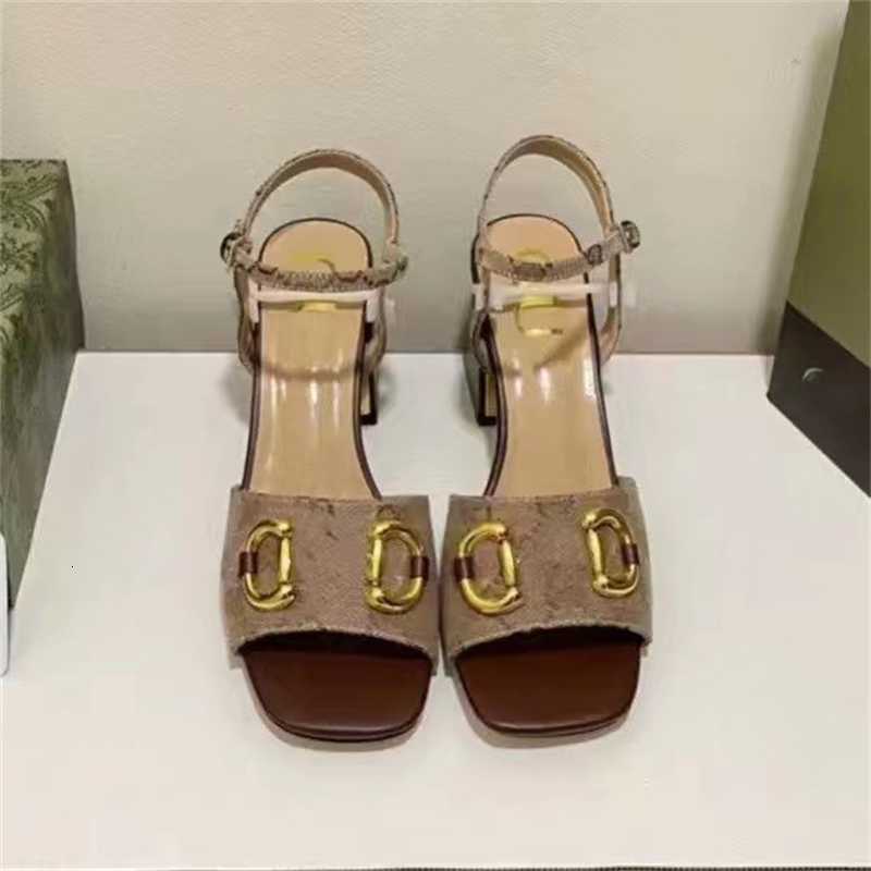 

High version women's buckle sandals with thick heels square head open toe high-heeled shoes one word belt Jane summer, Coffee color 7cm