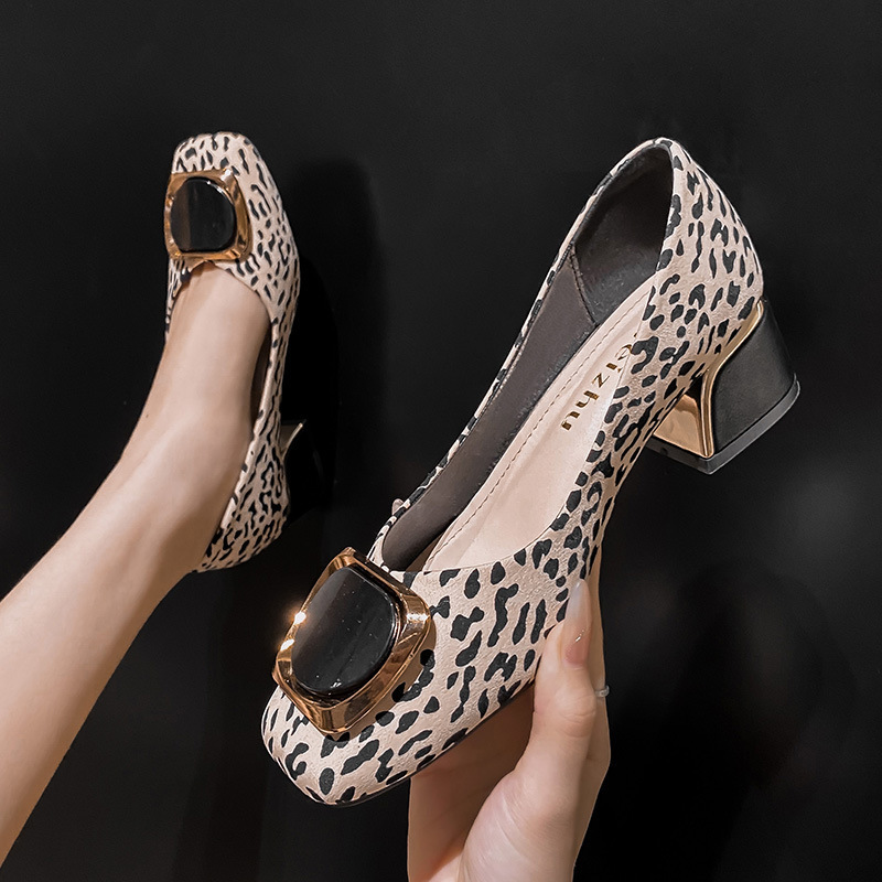

Dress Shoes Plus Size -43 Women Leopard Print Chunky Heel Pumps Med Heel Square Toe Fashion Buckle Office Lady Leather Shoes Slip on Shoes 230413, 168-6b
