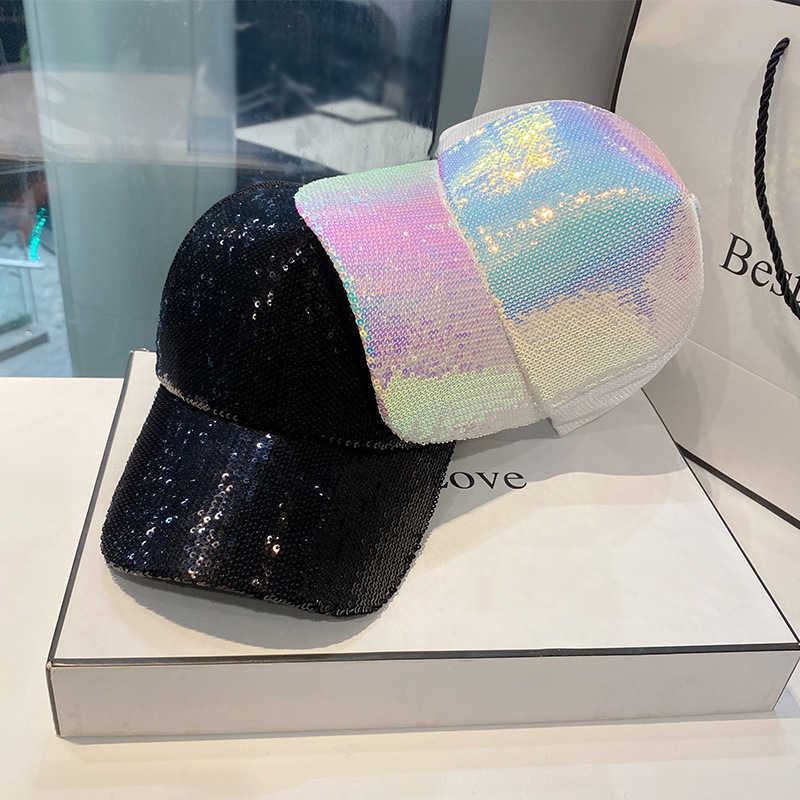

Ball Caps M047 Chameleon Sequined Women's Baseball C Summer Street Hip-Hop Sunshade Hats Korean Mesh Sunscreen Breathable Peaked Hat, Black