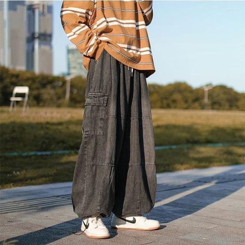 

Men' Pants Autumn AllSeason Casual Soft Solid Men' Cool Boys Waist Loose All Match Overalls Pocket Wide Leg Button, Black