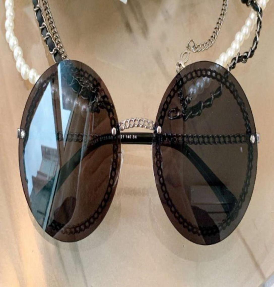 

Round Sunglasses Black Champagne Gold Chain Rimless Shades Women Fashion Sun glasses with box8555916