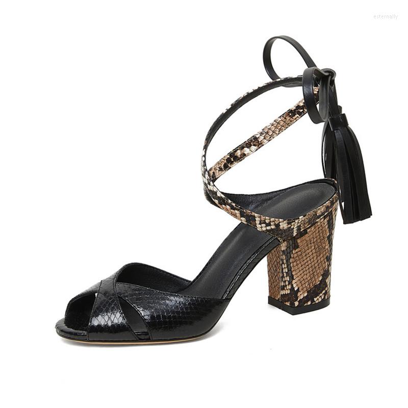 

Sandals Summer Style Slim High Heel Fish Mouth Lace Snake Round Head Fashion Show Size 46 Women's, M6005 black
