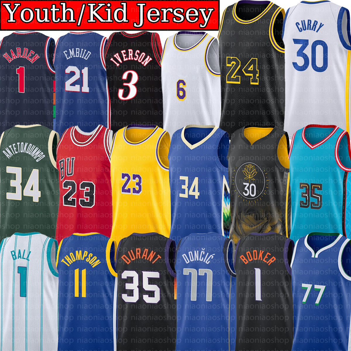 

Youth kids Embroidered Stitched Basketball Jersey lEbron 6 jaMes 23 bRyant Stephen Curry mIchael Bird Durant Iverson Irving Giannis Antetokounmpo Kid Jersey, Youth/kid jersey
