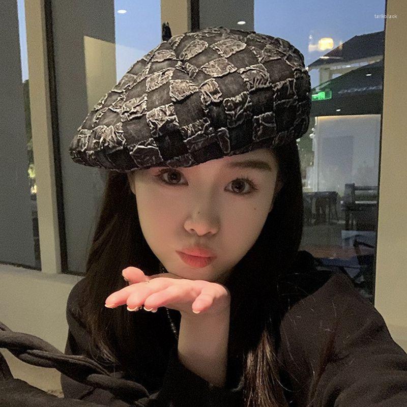 

Berets Designer Seersucker Plaid Beret Hats Women Spring And Summer Sunscreen Cute Pumpkin Hat Japanese Retro Elegant 2023, Khaki
