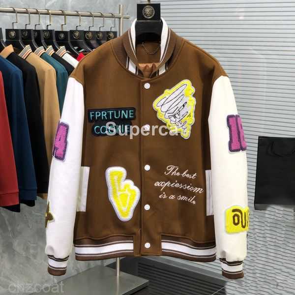 

22FW Flocking Leather sleeves Baseball Jackets Coat Uniform Luxury Jacket Single Breasted Warm Jackets Couples Women Men Varsity Coats Men's Designer Clothing EC3W