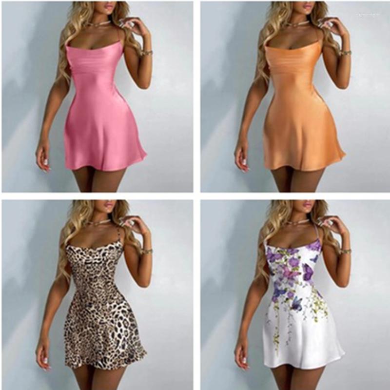 

Casual Dresses 2023 Women' Summer Explosive Solid Color Low-cut Backless Sexy Suspender Dress Women, Leopard print