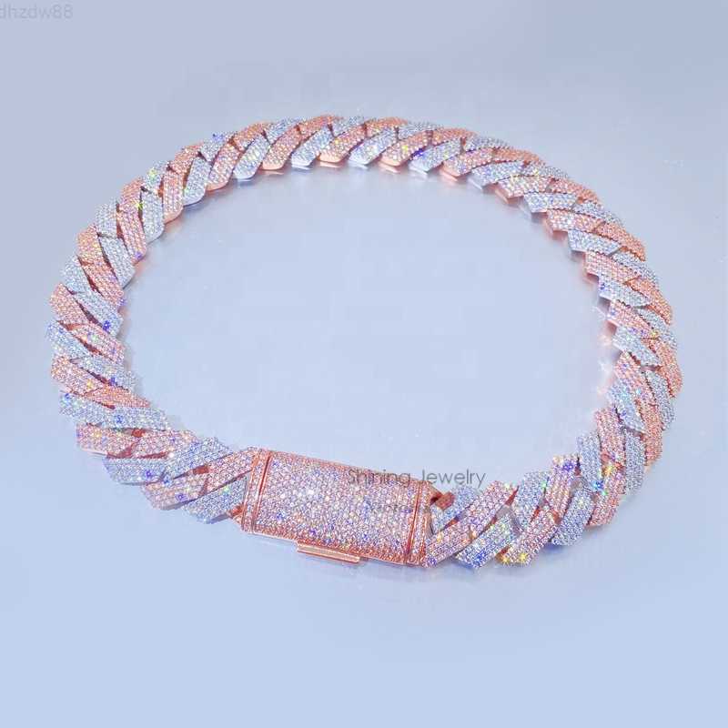 

Rose Gold Two Tone Plated 20mm 4 Links Iced Out Diamond Moissanite Miami Cuban