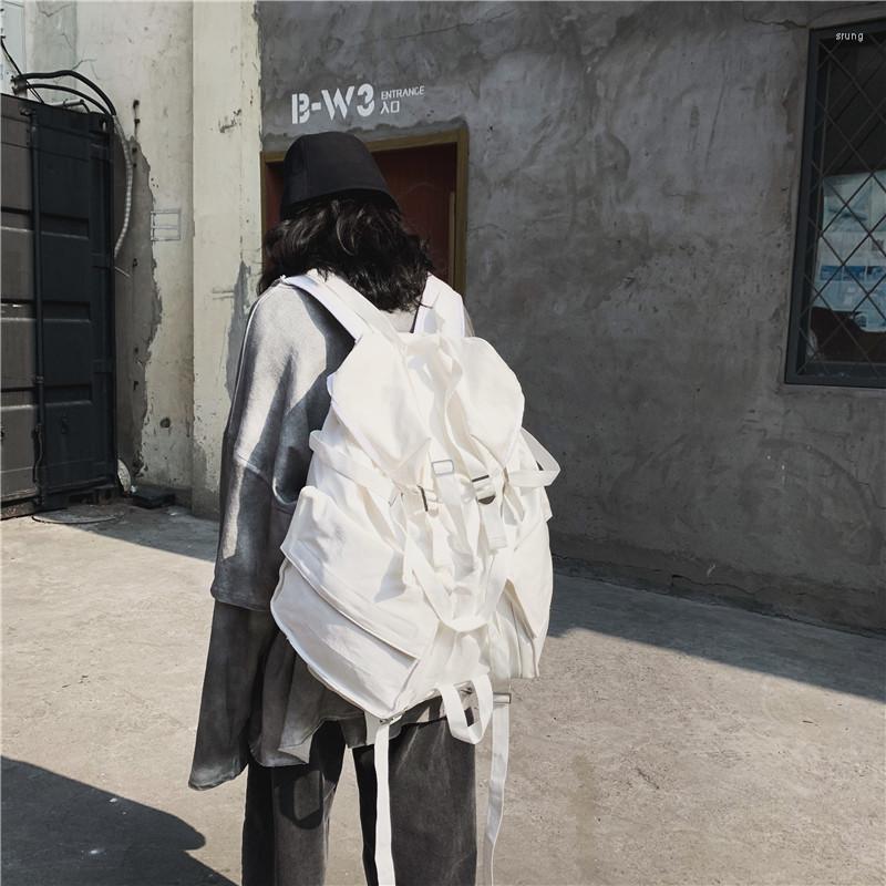 

Backpack Unisex Canvas Tassel Bookbag Solid Softback High-capacity Multi-function Fashion Euro-America Style School Bag, White