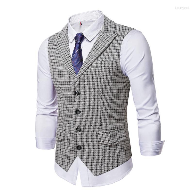 

Men's Vests Autumn And Winter Men's Casual Suit Slim Fit Vest Men Single Breasted Plaid Business Wedding, 9892