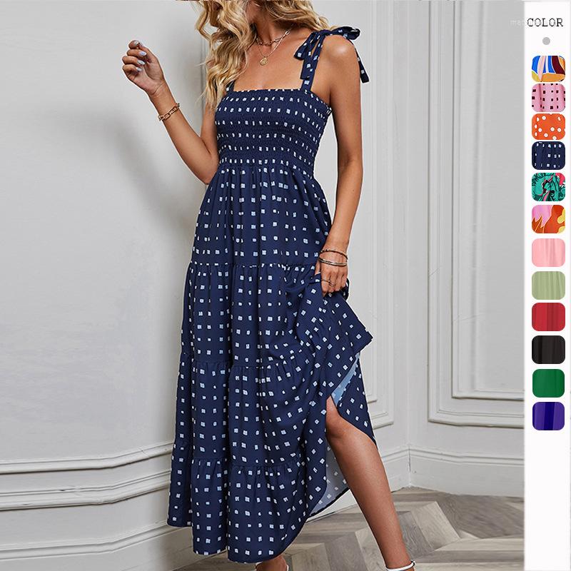 

Casual Dresses 2023 Summer Women Sexy Open Back Strap Holiday Dress Elegant Dotted Cotton Female Long