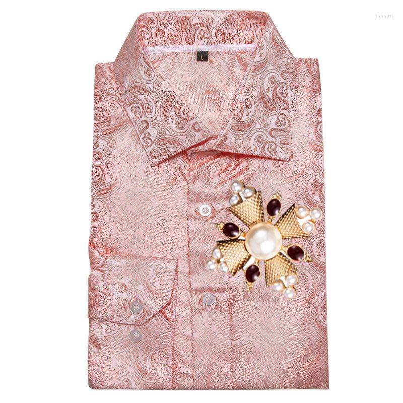 

Men's Casual Shirts Pink Mens Luxury Designer Brand Exquisite Paisley Spring Autumn Long Sleeve Lapel Party Business Barry.Wang CY-626, Cy-626-brooch