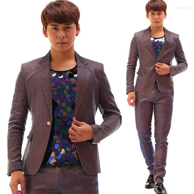 

Men' Suits Men Designs Gradient Purple Glitter Costumes For Singers Sequin Blazer Dance Clothes Jacket Star Style Dress Punk