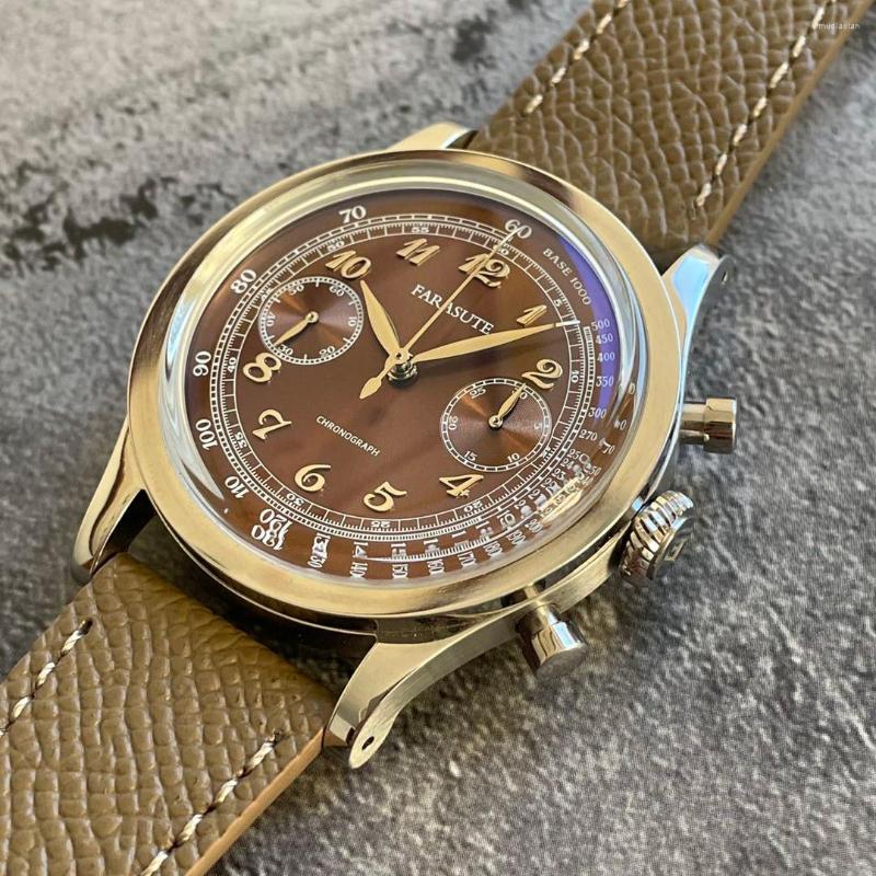 

Wristwatches FARASUTE Men Chronograph Watch 38mm Luxury Panda Manual Wind Mechanical Wristwatch Arched Curved Mirror ST19 Fashion, Chronograph watch 2