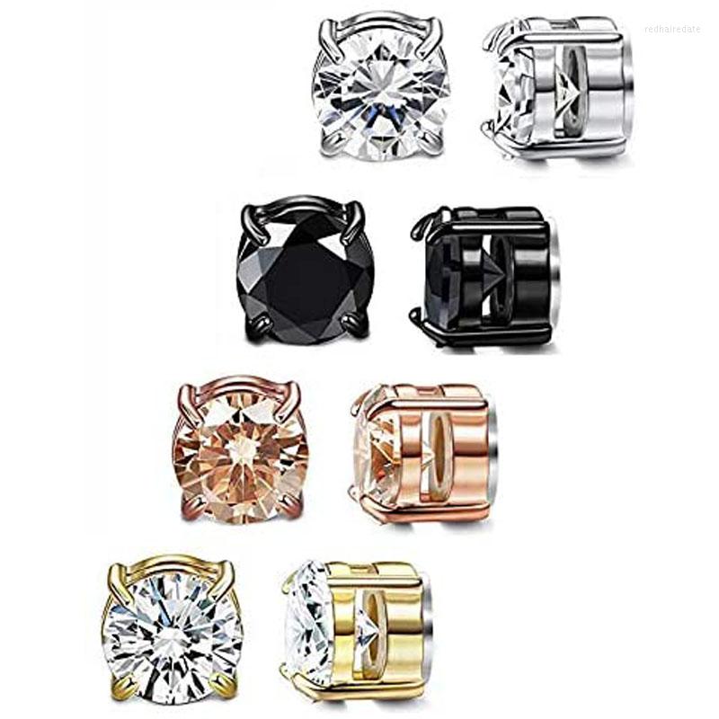 

Backs Earrings 4 Pairs Stainless Steel Magnetic Stud Earring For Men Women CZ Magnet Non Pierced Clip On Set 8MM