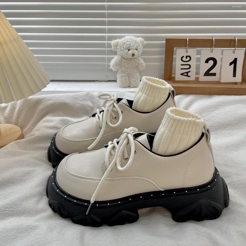 

Dress Shoes In Lolita Lace Up Leather College Girls Platform Japanese JK Uniform High Heels Chunky Heel Women's, White