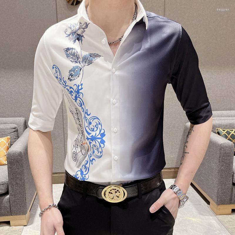 

Men's Casual Shirts Fashion Style Gradually Color Short Sleeve Shirt Men Summer High-quality Trend Print Handsome Quick Dry Man, White