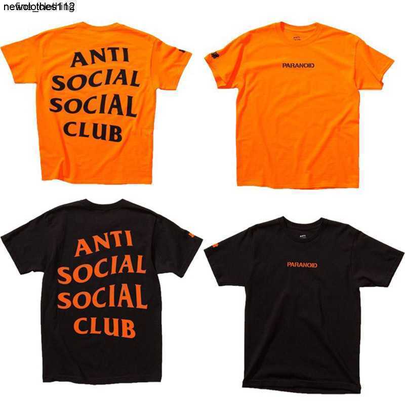 

designer Trendy anti social club ASSC branded paranoid couple short sleeve T-shirt, Orange