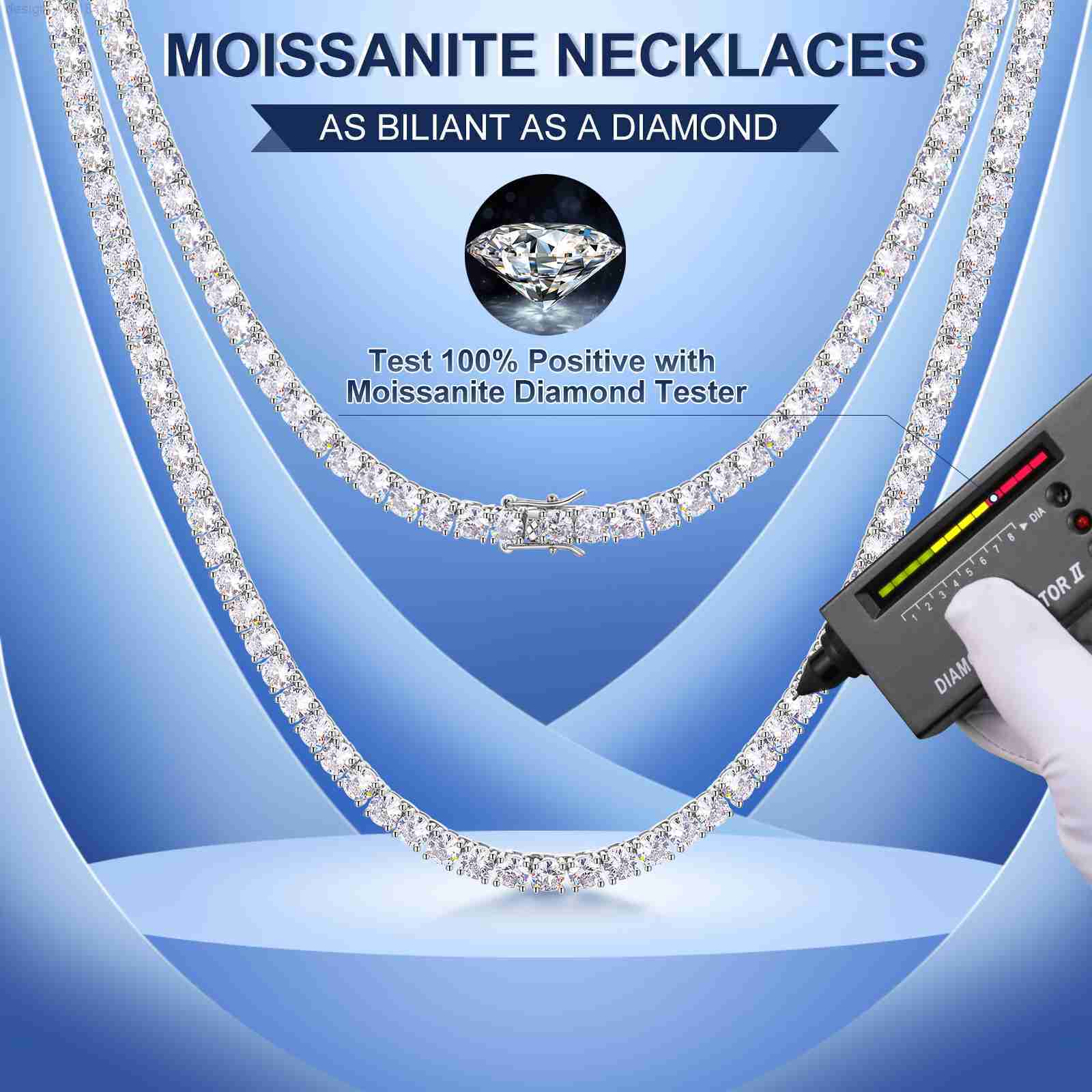 

7 Days Fast Delivery Fine Jewelry 925 Sterling Silver Vvs Moissanite Diamond Classic Cluster Bling Tennis Chain Necklace