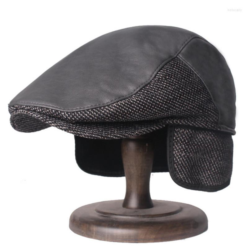 

Berets 2023 Winter Men PU Leather Warm Thickening Cold Proof Earmuffs Hats Male Cycling Sports Hat Trucker Cap, Color-3