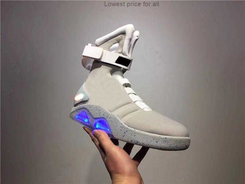 

2023 New Casual Shoes Authentic Air Mag Back To The Future Marty McFly's LED Basketball Shoes Glow In H Dark Lighting Mags Fashion Blade, Men us12=uk11=eur46