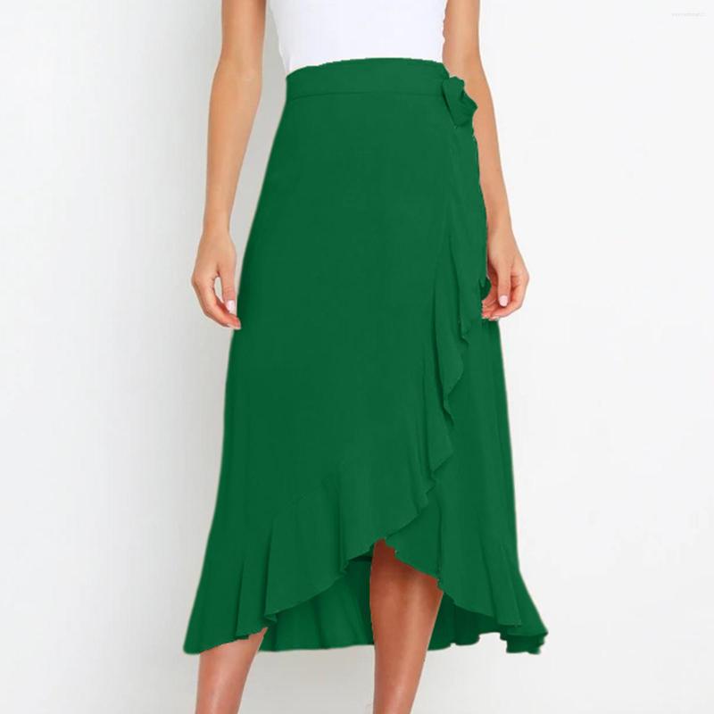 

Skirts 2023 Women Fashion One Piece Lace Up Ruffle Edge Skirt Casual Solid Color Irregular Female High Waist Slim Wrap Hip, Dark green