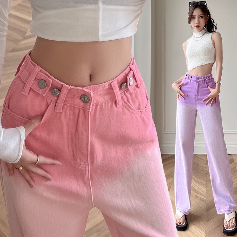 

Women's Jeans Gradient Colorful Tube Wide Leg Denim Pants Girl's Spring High Waist Loose Long Trousers Autumn European Fashion Slim Casual Pants, 8878