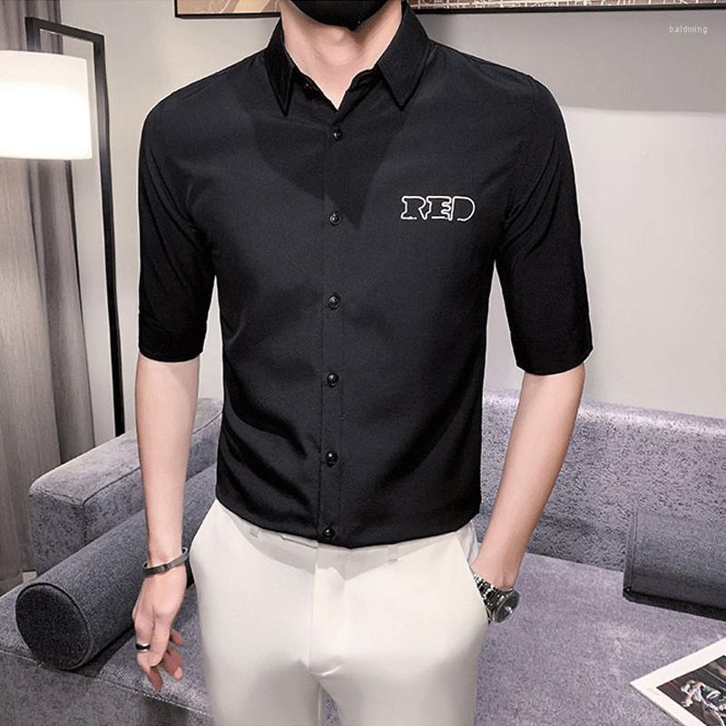 

Men's Casual Shirts Summer Men Dress Shirt Stylish Embroidery Printed Half Sleeved Camisas De Hombre Plus Size Korean Streetwear Slim Mens, Black