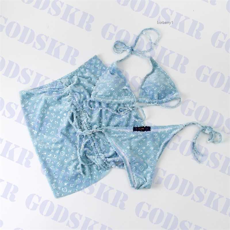 

Blue Lake Swimsuit Velvet Bikini Three Piece Jacquard Letter Swimwear For Women Holiday Ladies Swim Dress Multicolor nice, Please contact me real pic