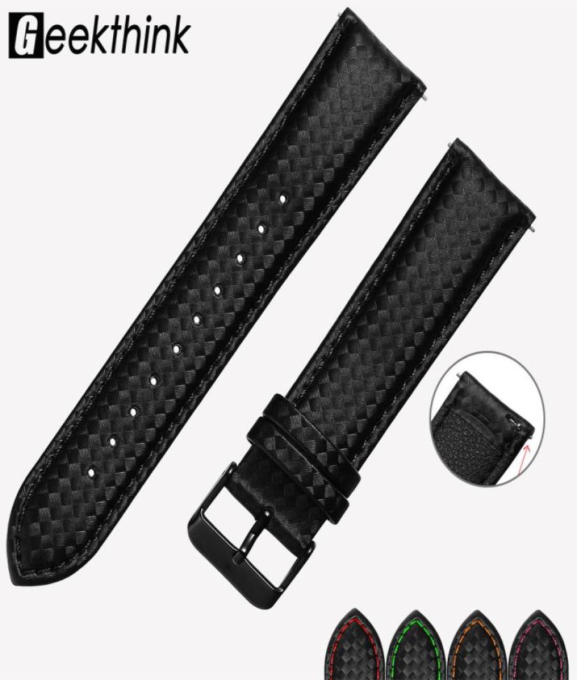 

20mm 22mm Quick Release Black Carbon Fiber Leather Watch Strap Band For Gear S3 S2 Classic Width Replacement Band8753174