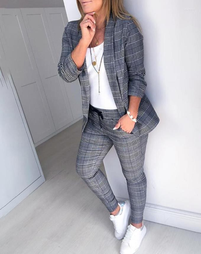 

Women's Pants Plaid Print Pocket Design High Waist 2023 Women's Bottoms Casual Elegant Skinny Work Clothing