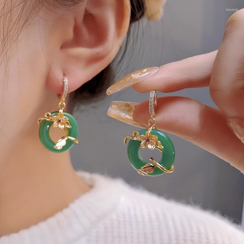 

Dangle Earrings Vintage Jewelry Delicate Elegant Emerald Butterfly Tassel Drop